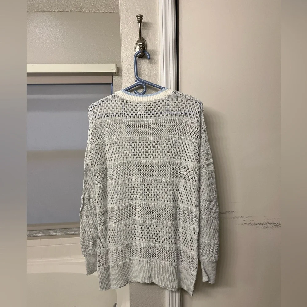 Like-New Design History Open-Knit Cardigan Sweater in Poolside Combo - Picture 8 of 8